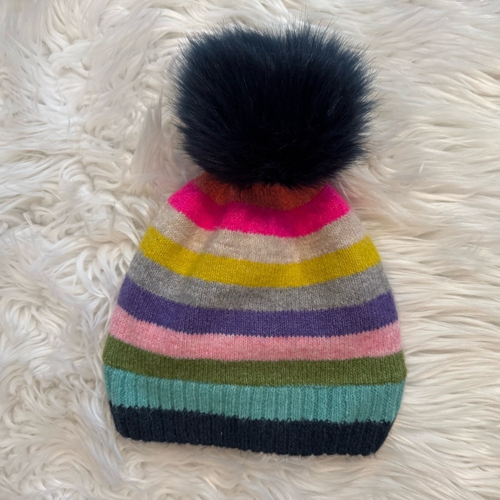 Gap Kids Rainbow Stripe Pom Pom Beanie Girls One Size Winter Knit Hat